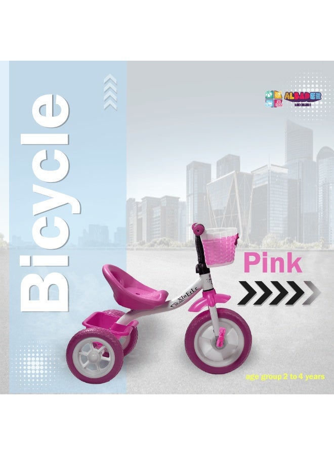 البدر دراجة ثلاثية العجلات للأطفال من البدر، دراجة ثلاثية العجلات مع سلة مزدوجة، دراجة توازن للأطفال بعمر 2-4 سنوات، لون زهري - Image 2